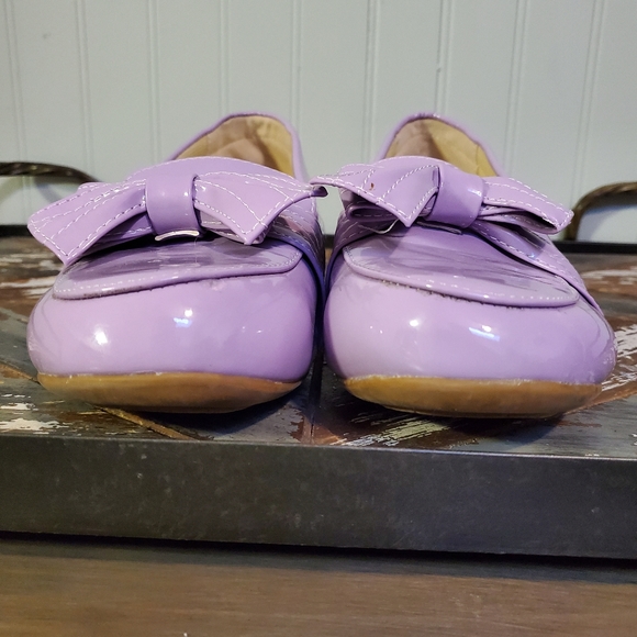 Lolita Patent Leather Flats Bow Toes Lilac Lavender Pasel Purple Shoes 7W wide - Picture 2 of 9